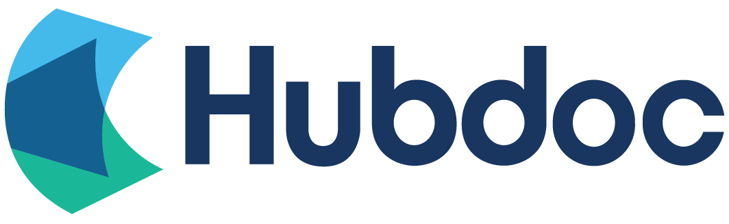 Logo of Hubdoc featuring a stylized graphic and the word 'Hubdoc' in dark blue.